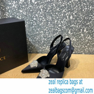 Versace Heel 11cm La Medusa Sling-back Pumps Satin Black/Crystal 2021 - Click Image to Close