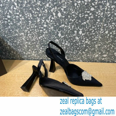 Versace Heel 11cm La Medusa Sling-back Pumps Satin Black/Crystal 2021 - Click Image to Close