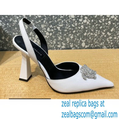 Versace Heel 11cm La Medusa Sling-back Pumps White/Crystal 2021 - Click Image to Close