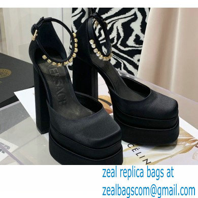 Versace Heel 14.5cm Platform 5cm Medusa Aevitas Satin Pumps Black 2021 - Click Image to Close