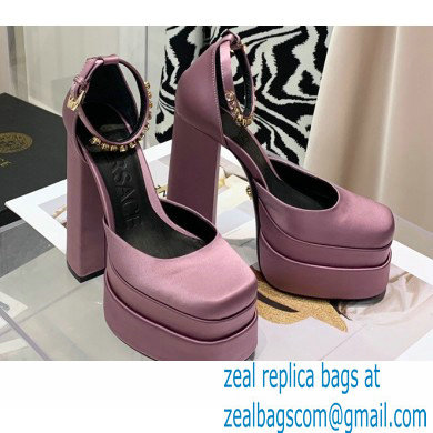 Versace Heel 14.5cm Platform 5cm Medusa Aevitas Satin Pumps Dusty Pink 2021 - Click Image to Close