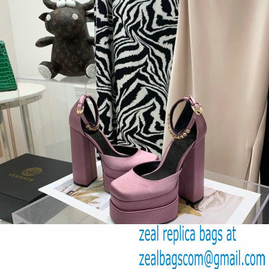 Versace Heel 14.5cm Platform 5cm Medusa Aevitas Satin Pumps Dusty Pink 2021 - Click Image to Close