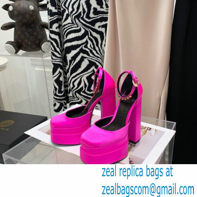 Versace Heel 14.5cm Platform 5cm Medusa Aevitas Satin Pumps Fuchsia 2021 - Click Image to Close