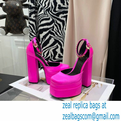 Versace Heel 14.5cm Platform 5cm Medusa Aevitas Satin Pumps Fuchsia 2021 - Click Image to Close