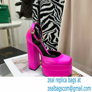 Versace Heel 14.5cm Platform 5cm Medusa Aevitas Satin Pumps Fuchsia 2021 - Click Image to Close