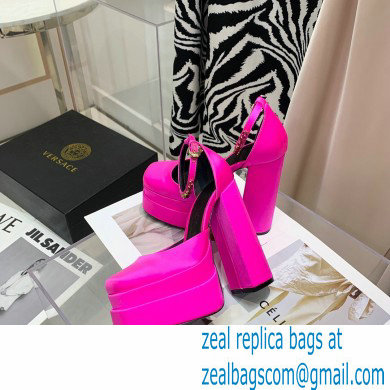 Versace Heel 14.5cm Platform 5cm Medusa Aevitas Satin Pumps Fuchsia 2021 - Click Image to Close