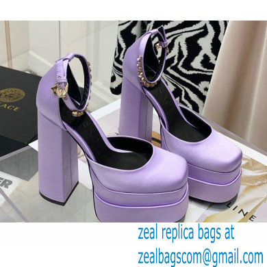 Versace Heel 14.5cm Platform 5cm Medusa Aevitas Satin Pumps Lilac 2021 - Click Image to Close