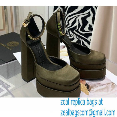 Versace Heel 14.5cm Platform 5cm Medusa Aevitas Satin Pumps Olive Green 2021 - Click Image to Close