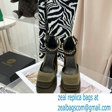 Versace Heel 14.5cm Platform 5cm Medusa Aevitas Satin Pumps Olive Green 2021