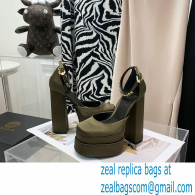 Versace Heel 14.5cm Platform 5cm Medusa Aevitas Satin Pumps Olive Green 2021 - Click Image to Close