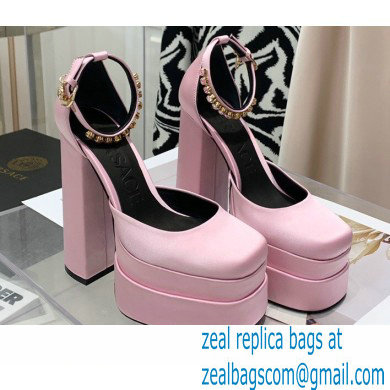 Versace Heel 14.5cm Platform 5cm Medusa Aevitas Satin Pumps Pink 2021 - Click Image to Close