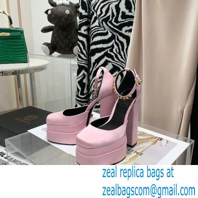 Versace Heel 14.5cm Platform 5cm Medusa Aevitas Satin Pumps Pink 2021 - Click Image to Close