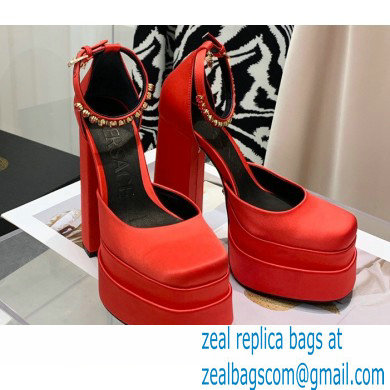 Versace Heel 14.5cm Platform 5cm Medusa Aevitas Satin Pumps Red 2021