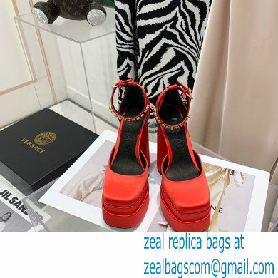 Versace Heel 14.5cm Platform 5cm Medusa Aevitas Satin Pumps Red 2021 - Click Image to Close