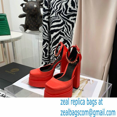 Versace Heel 14.5cm Platform 5cm Medusa Aevitas Satin Pumps Red 2021