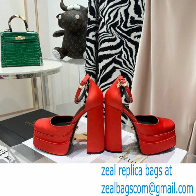 Versace Heel 14.5cm Platform 5cm Medusa Aevitas Satin Pumps Red 2021 - Click Image to Close