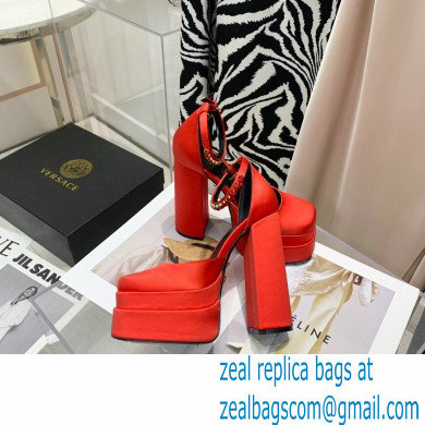 Versace Heel 14.5cm Platform 5cm Medusa Aevitas Satin Pumps Red 2021 - Click Image to Close