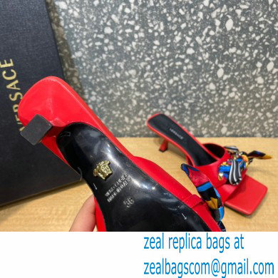 Versace Heel 5.5cm Medusa Chain Foulard Mules Red 2021