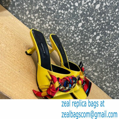 Versace Heel 5.5cm Medusa Chain Foulard Mules Yellow 2021 - Click Image to Close