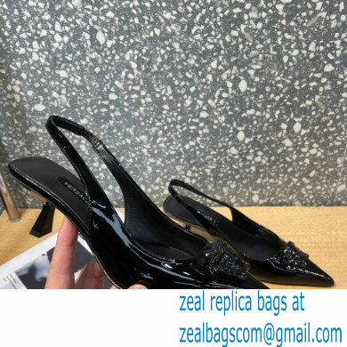 Versace Heel 6cm La Medusa Patent Leather Sling-back Pumps Black 2021