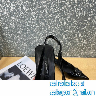 Versace Heel 6cm La Medusa Patent Leather Sling-back Pumps Black 2021 - Click Image to Close