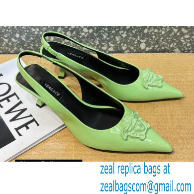 Versace Heel 6cm La Medusa Patent Leather Sling-back Pumps Light Green 2021 - Click Image to Close