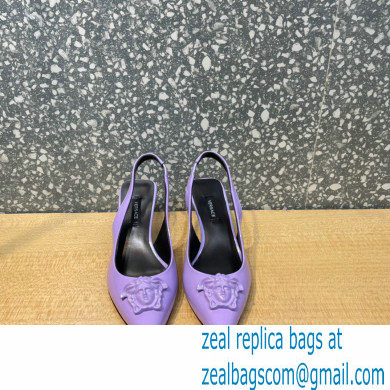 Versace Heel 6cm La Medusa Patent Leather Sling-back Pumps Lilac 2021 - Click Image to Close