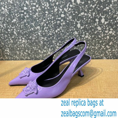 Versace Heel 6cm La Medusa Patent Leather Sling-back Pumps Lilac 2021 - Click Image to Close