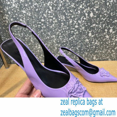 Versace Heel 6cm La Medusa Patent Leather Sling-back Pumps Lilac 2021 - Click Image to Close