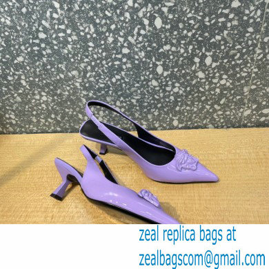 Versace Heel 6cm La Medusa Patent Leather Sling-back Pumps Lilac 2021 - Click Image to Close