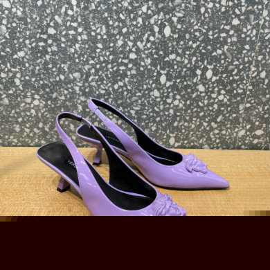 Versace Heel 6cm La Medusa Patent Leather Sling-back Pumps Lilac 2021