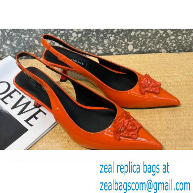 Versace Heel 6cm La Medusa Patent Leather Sling-back Pumps Orange 2021