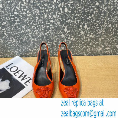 Versace Heel 6cm La Medusa Patent Leather Sling-back Pumps Orange 2021