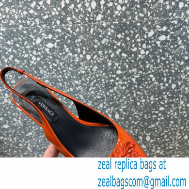 Versace Heel 6cm La Medusa Patent Leather Sling-back Pumps Orange 2021 - Click Image to Close