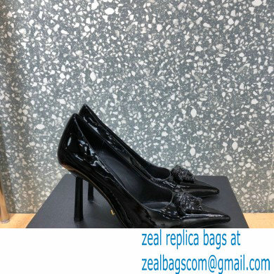 Versace Heel 9.5cm La Medusa Patent Leather Pumps Black 2021 - Click Image to Close