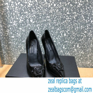 Versace Heel 9.5cm La Medusa Patent Leather Pumps Black 2021