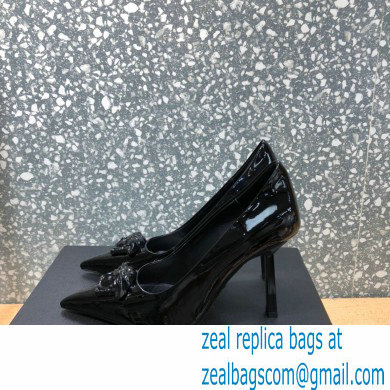 Versace Heel 9.5cm La Medusa Patent Leather Pumps Black 2021