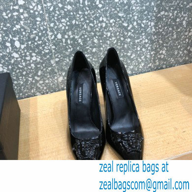 Versace Heel 9.5cm La Medusa Patent Leather Pumps Black 2021 - Click Image to Close
