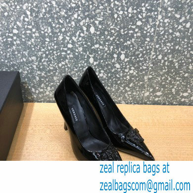 Versace Heel 9.5cm La Medusa Patent Leather Pumps Black 2021