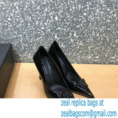 Versace Heel 9.5cm La Medusa Patent Leather Pumps Black 2021 - Click Image to Close