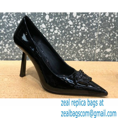 Versace Heel 9.5cm La Medusa Patent Leather Pumps Black 2021 - Click Image to Close