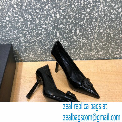 Versace Heel 9.5cm La Medusa Patent Leather Pumps Black 2021 - Click Image to Close