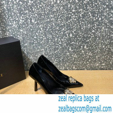 Versace Heel 9.5cm La Medusa Patent Leather Pumps Black/Gold 2021 - Click Image to Close