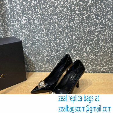 Versace Heel 9.5cm La Medusa Patent Leather Pumps Black/Gold 2021 - Click Image to Close