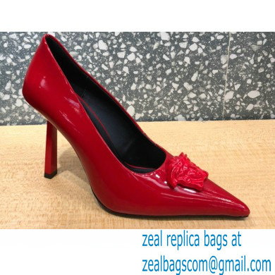 Versace Heel 9.5cm La Medusa Patent Leather Pumps Red 2021