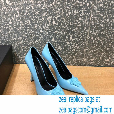 Versace Heel 9.5cm La Medusa Patent Leather Pumps Sky Blue 2021