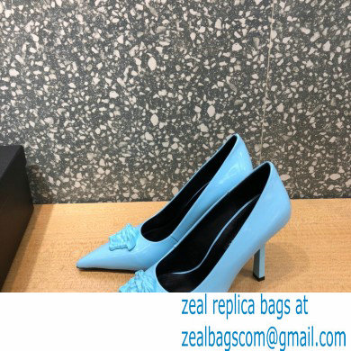 Versace Heel 9.5cm La Medusa Patent Leather Pumps Sky Blue 2021 - Click Image to Close