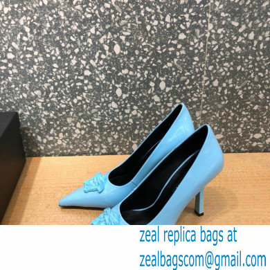 Versace Heel 9.5cm La Medusa Patent Leather Pumps Sky Blue 2021