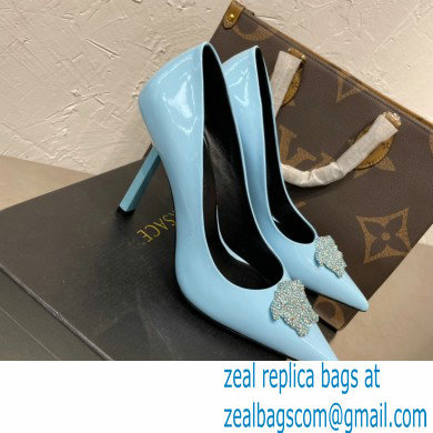 Versace Heel 9.5cm La Medusa Patent Leather Pumps Sky Blue/Silver 2021 - Click Image to Close