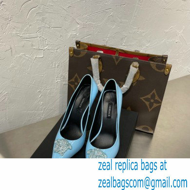 Versace Heel 9.5cm La Medusa Patent Leather Pumps Sky Blue/Silver 2021